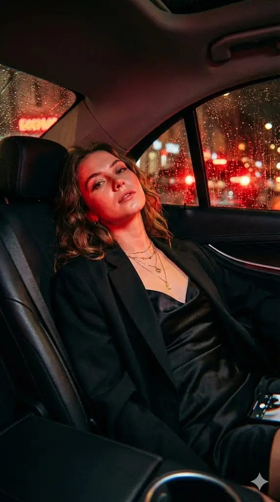 Preview of Cinematic Noir Taxi Backseat Portrait