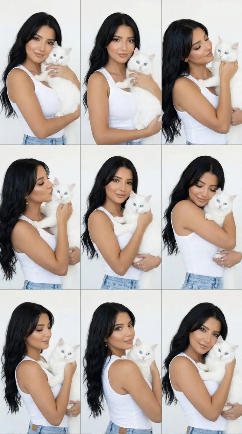 Preview of 9-Panel Editorial Grid Portrait with Cat for Nano Banana Pro
