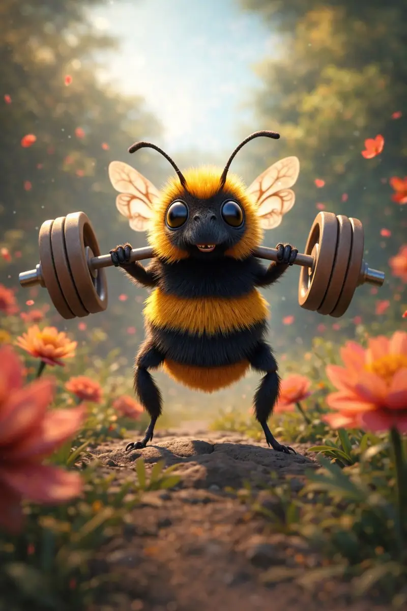 Preview of 8K 3D Illustration of Anthropomorphic Bees (Gym and Relaxing)