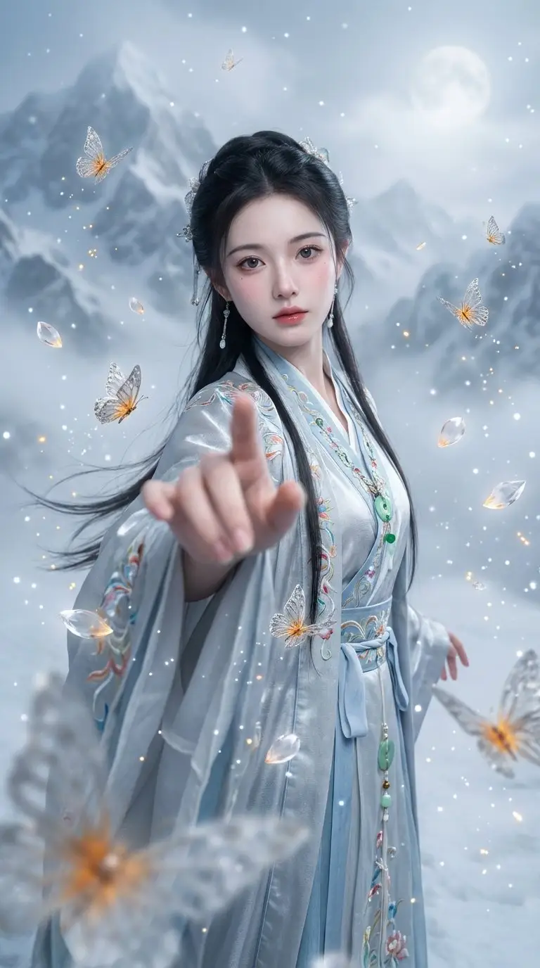 Preview of Chinese Xianxia Fantasy Portrait with Cold Tones and Magic Effects
