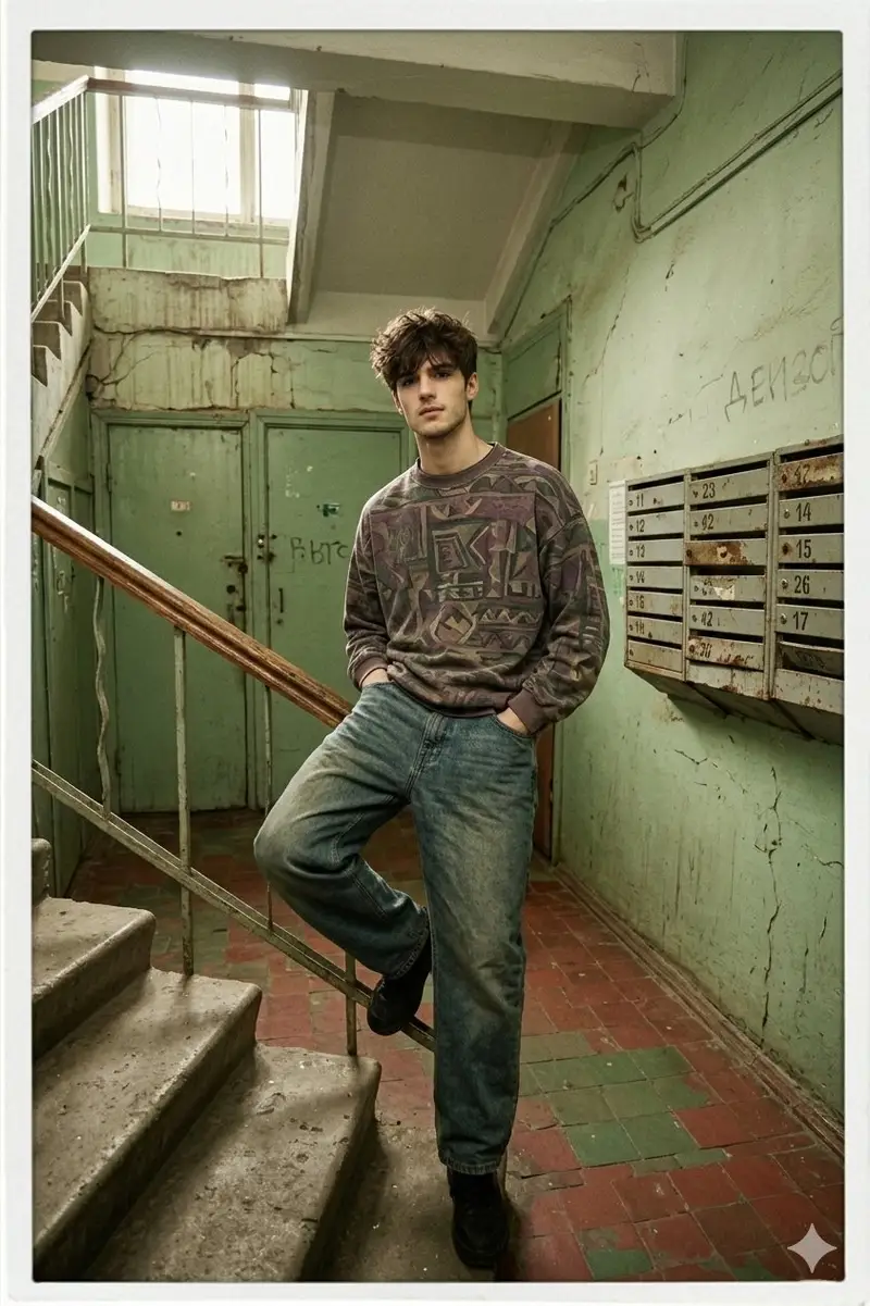 Preview of 90s Inspired Male Model in Russian Apartment Entrance