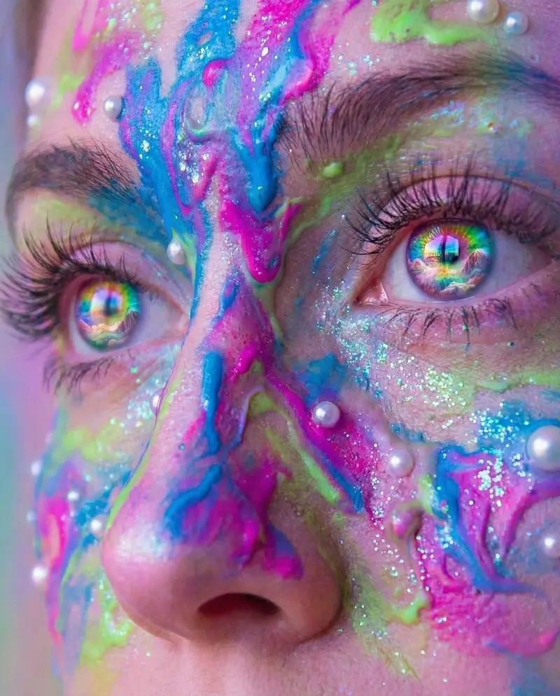 Preview of Surreal Portrait with Rainbow Irises and Melted Paint