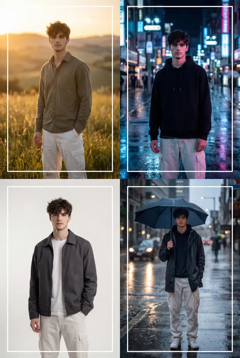 Preview of Cinematic 2x2 Grid Portrait with Consistent Identity