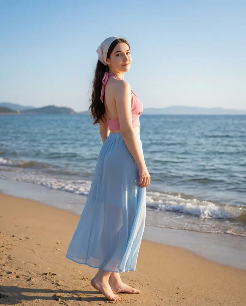 پیش‌نمایش Sun-Kissed Beach Portrait with Identity Lock