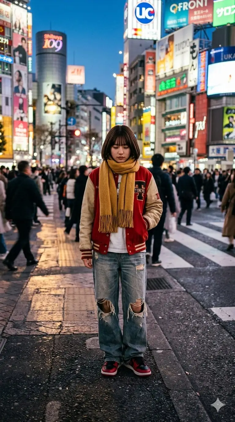 پیش‌نمایش Photorealistic Street Photo Prompt: Vintage Fashion Girl in Shibuya