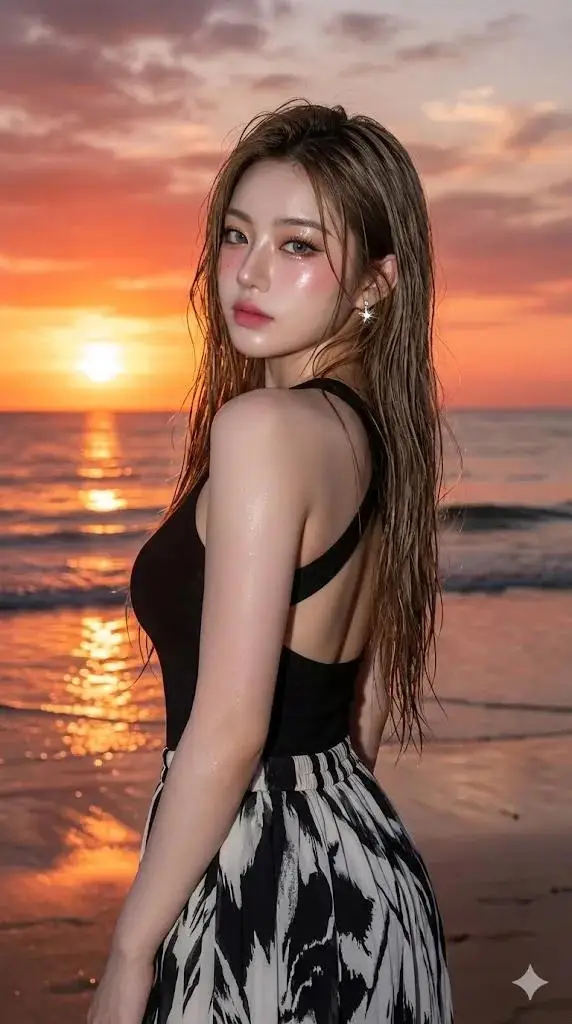 Preview of Golden Hour Beach Portrait with Glass Skin Effect