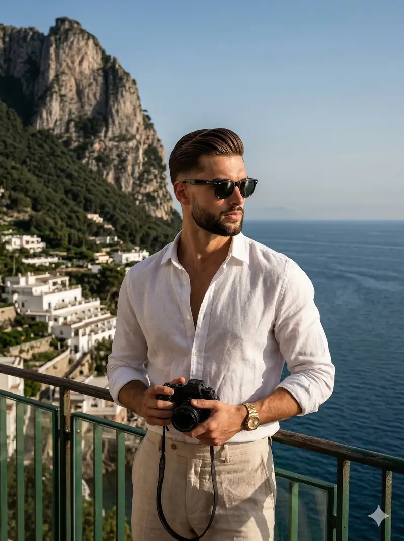 Preview of Mediterranean Travel Editorial Photograph Prompt for Nano Banana 2