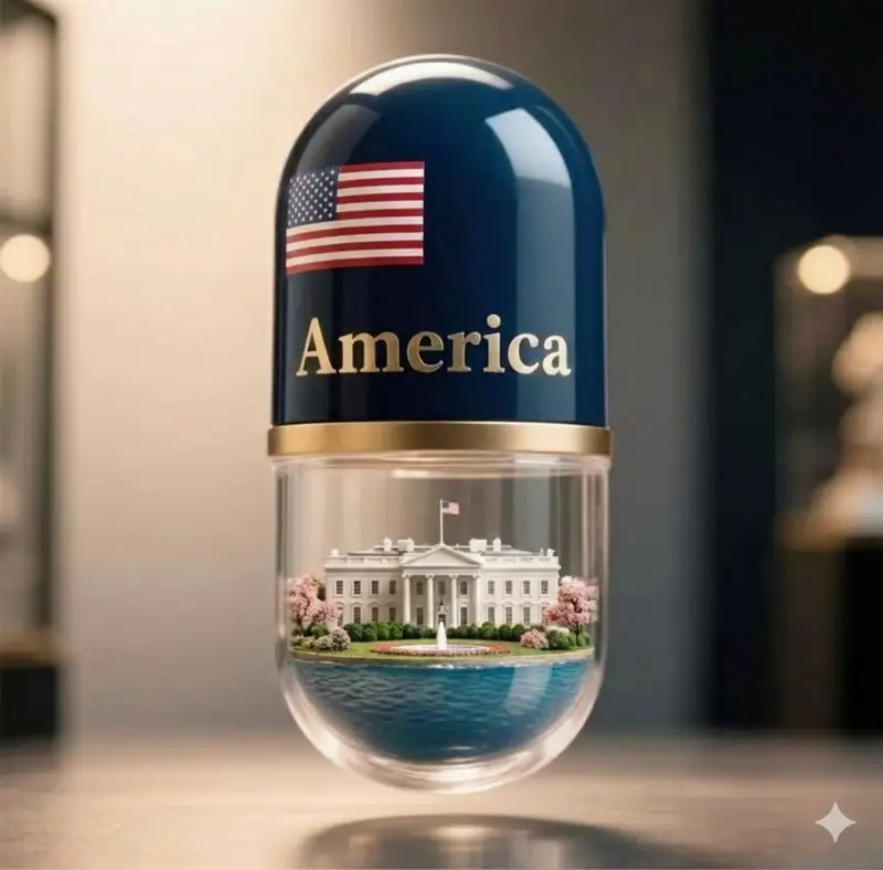 Preview of Giant Pharmaceutical Capsule with White House Miniature