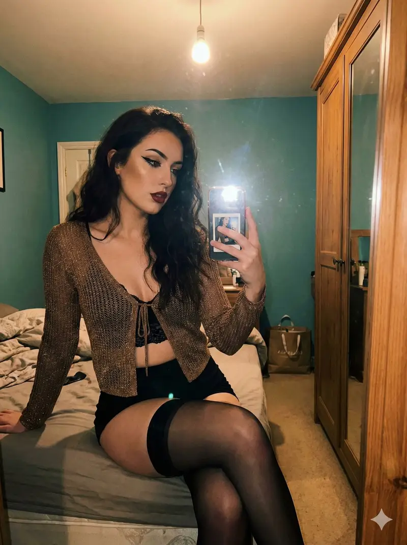 Preview of Seductive Low-Light Mirror Selfie with Flash
