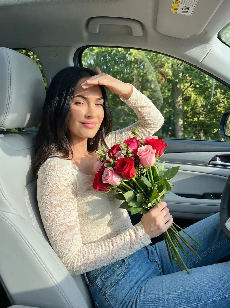 Preview of Megan Fox Candid Car Photo with Flowers