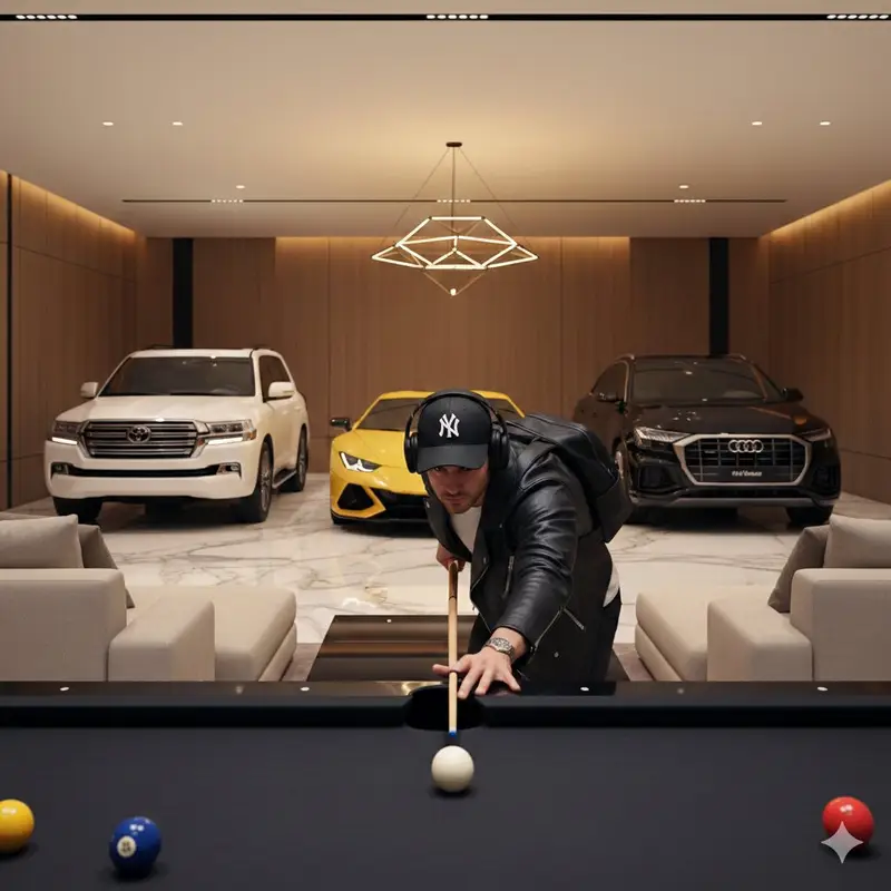 پیش‌نمایش Luxury Lifestyle Billiards Scene with High-End Cars