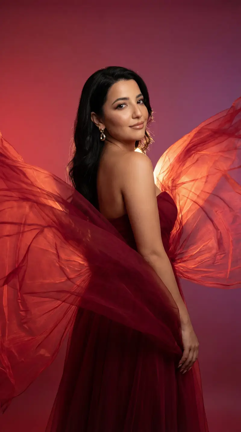 Preview of Cinematic Fashion Editorial with Flowing Red Fabric