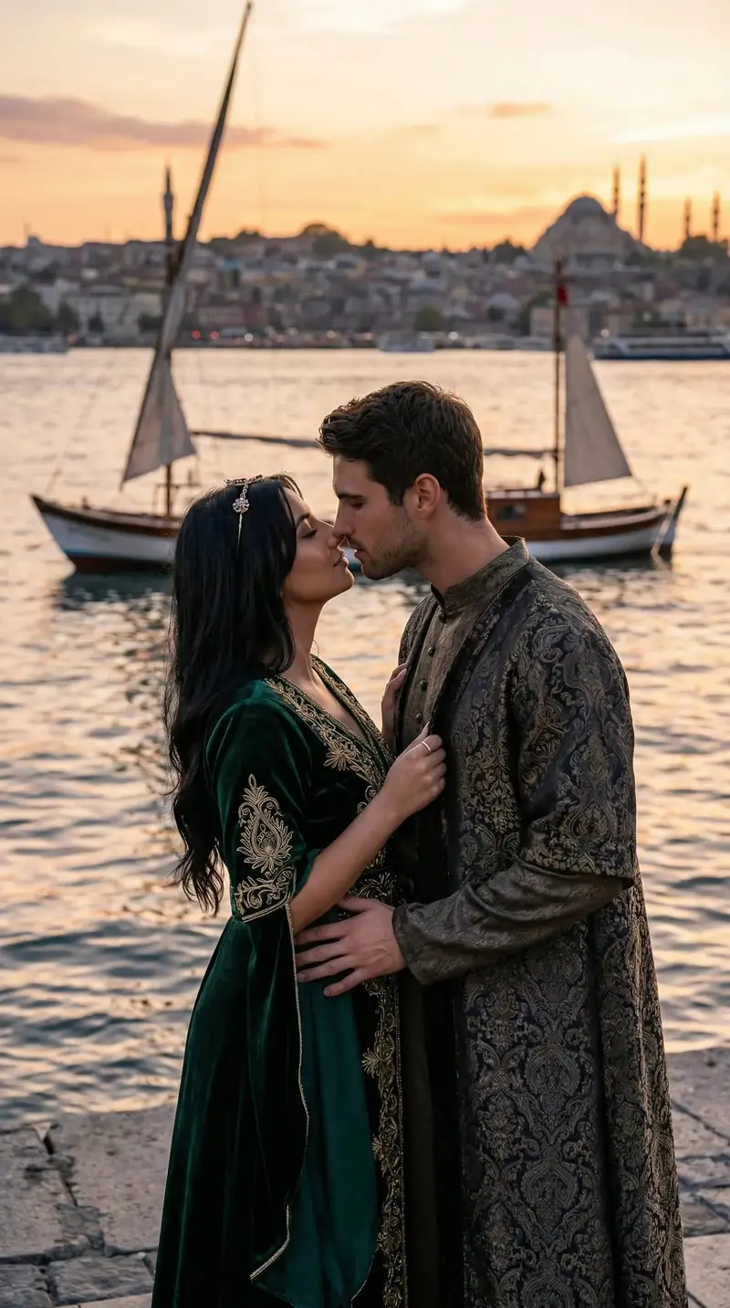 Preview of Cinematic Ottoman Historical Romance Kiss Prompt