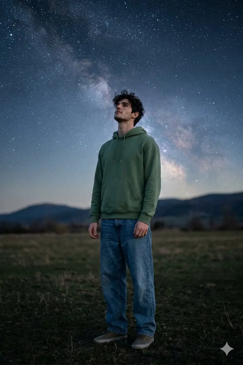 Preview of Man Under Starry Sky Cinematic Prompt