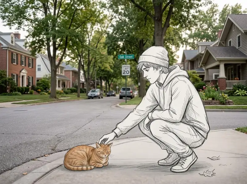 Preview of Realistic Photo with Sketch Character Overlay