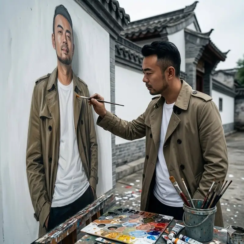 پیش‌نمایش Cinematic Painterly Portrait of an Artist Painting Himself