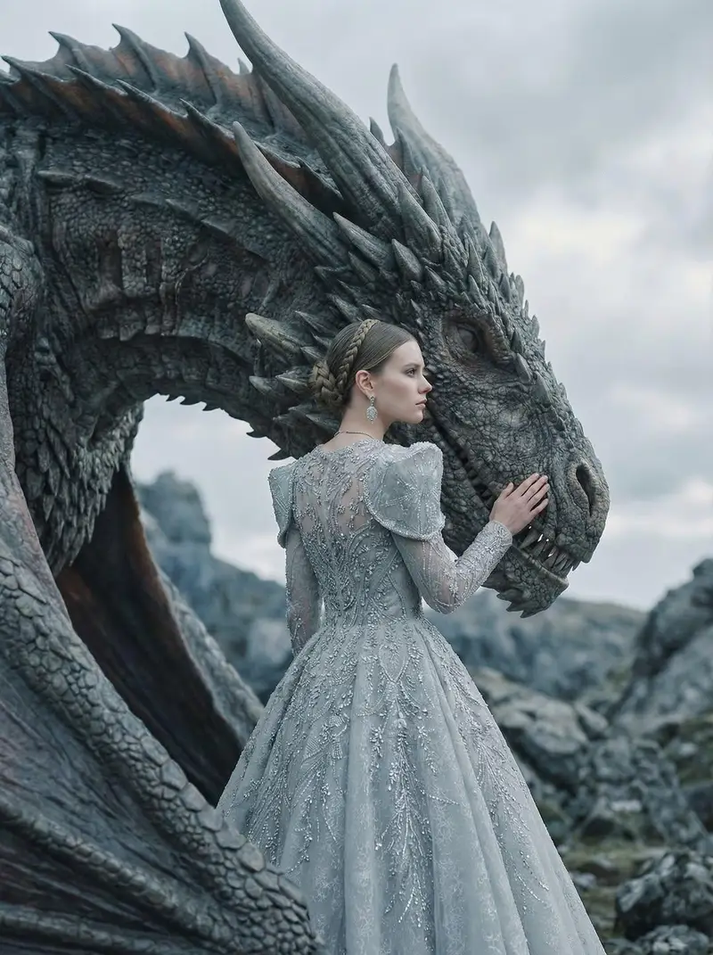 Preview of Couture Woman and Majestic Dragon Portrait