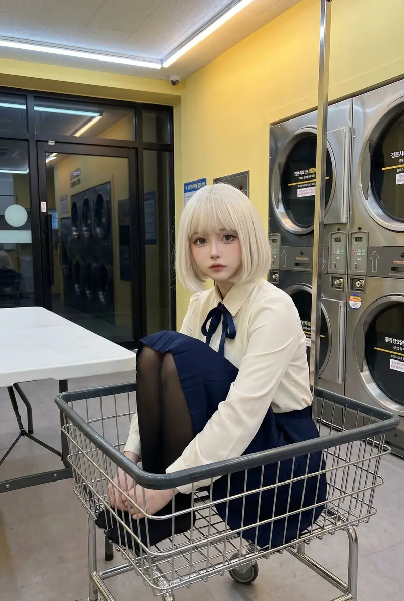 Preview of Cosplay Model in Laundry Cart Portrait