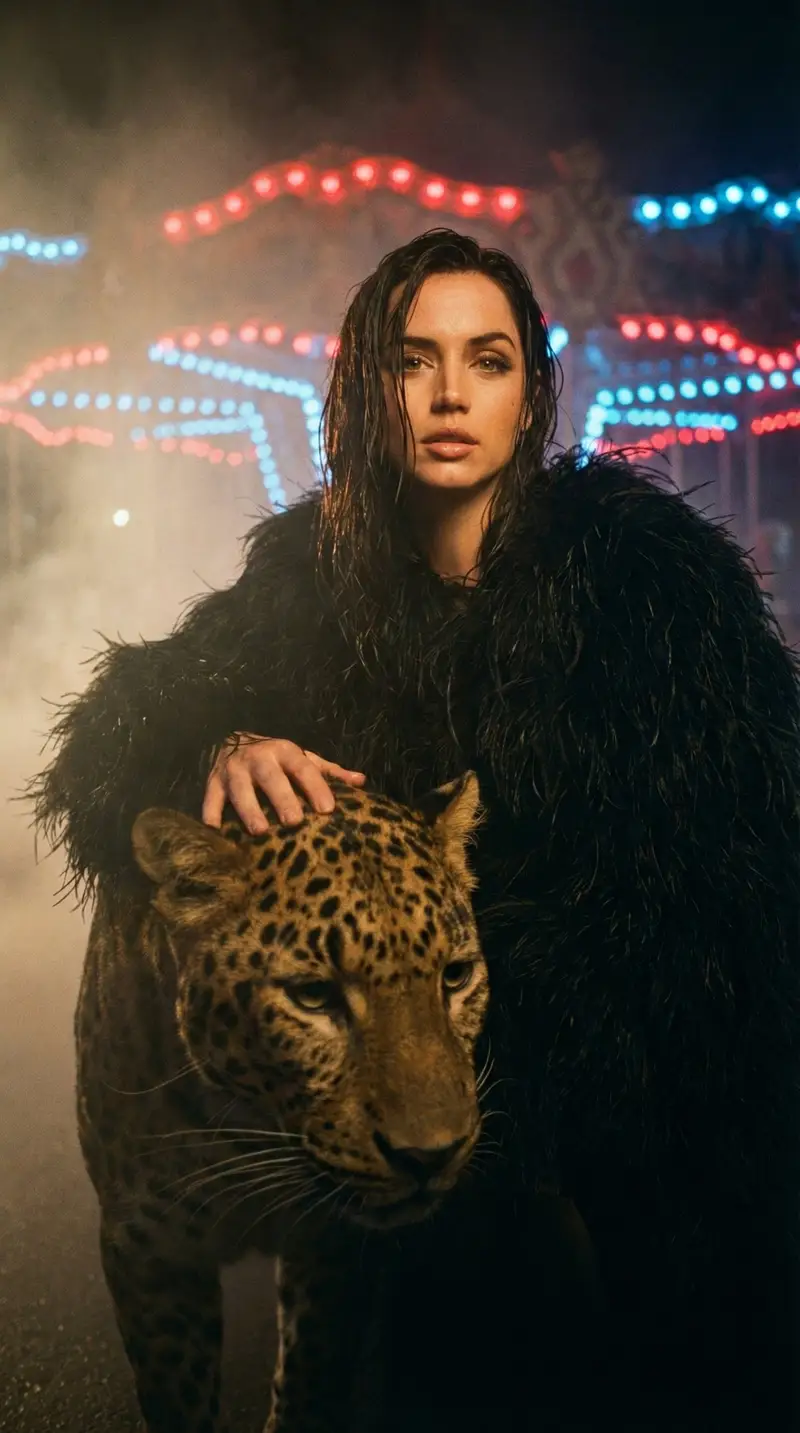 Preview of Cinematic Portrait Prompt with Leopard Interaction for Nano Banana Pro