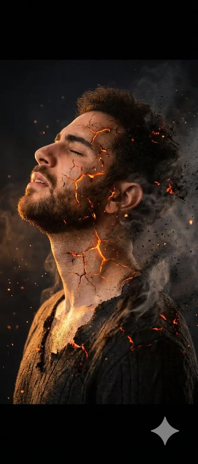 Preview of Side Profile Photo of Man in Pain with Molten Fissures