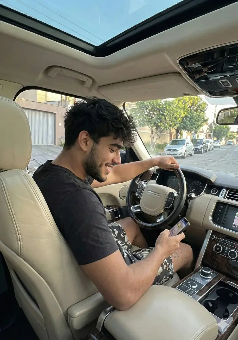 Preview of Casual Young Man in Luxury Car Interior
