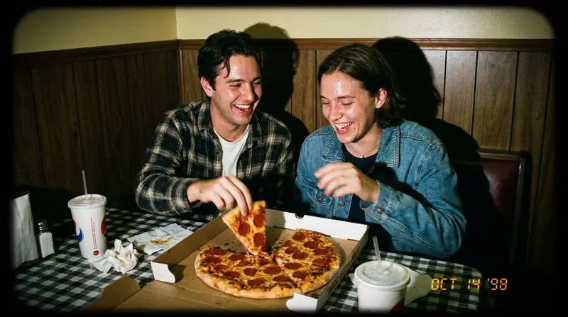 پیش‌نمایش 1998 Disposable Camera Photo of Friends in a Diner
