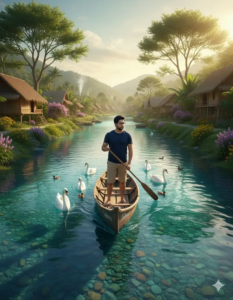 Preview of Cinematic Photograph of a Man in a Boat