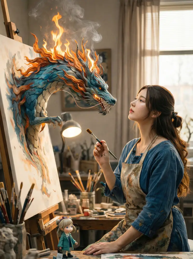 Preview of Magical Realism: Dragon Emerging from Canvas