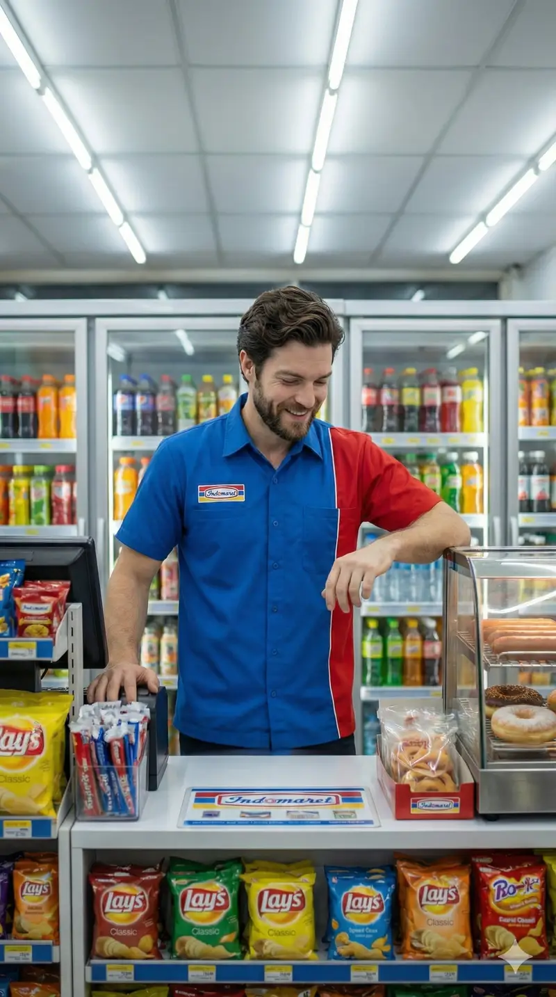 Preview of Photorealistic Convenience Store Clerk Cinematic Shot