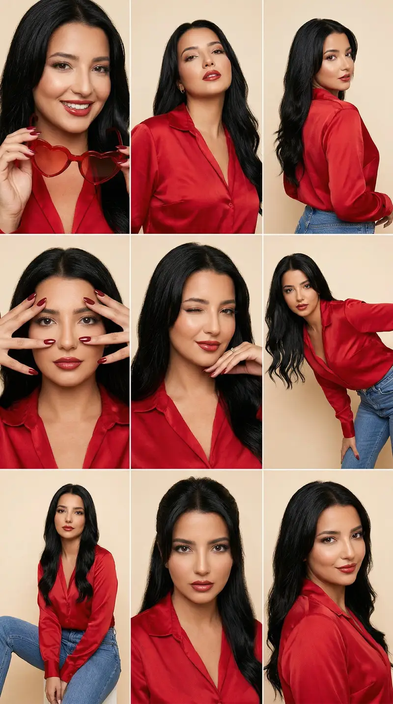پیش‌نمایش Fashion Editorial Grid Prompt (Red Satin Heart Glasses)