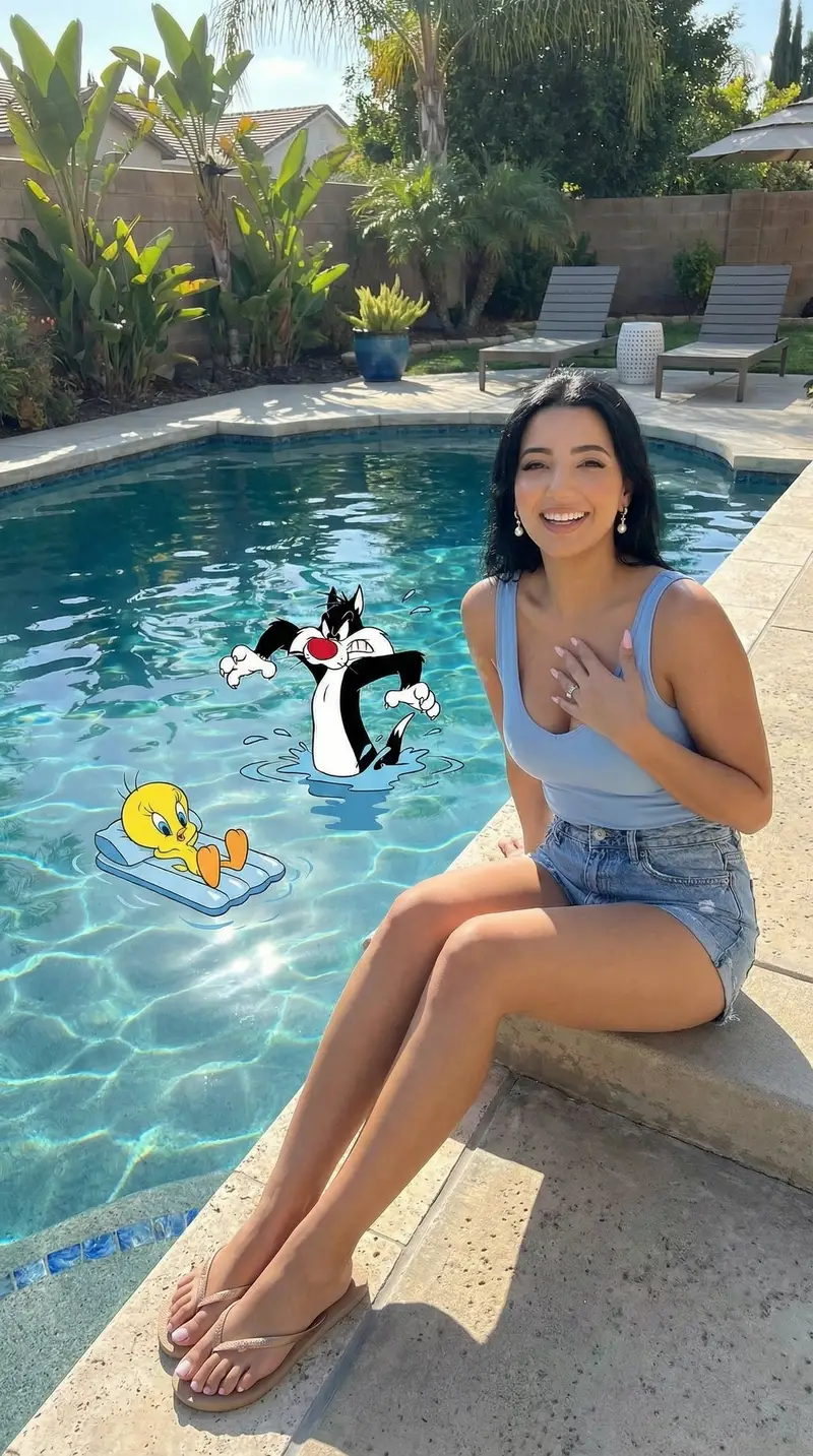 Preview of Looney Tunes Poolside Scene Prompt