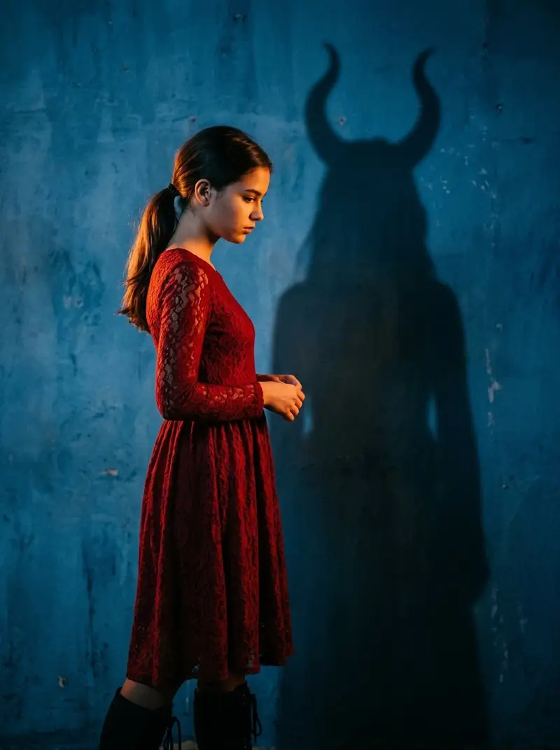 Preview of Mysterious Shadow Red Dress Portrait