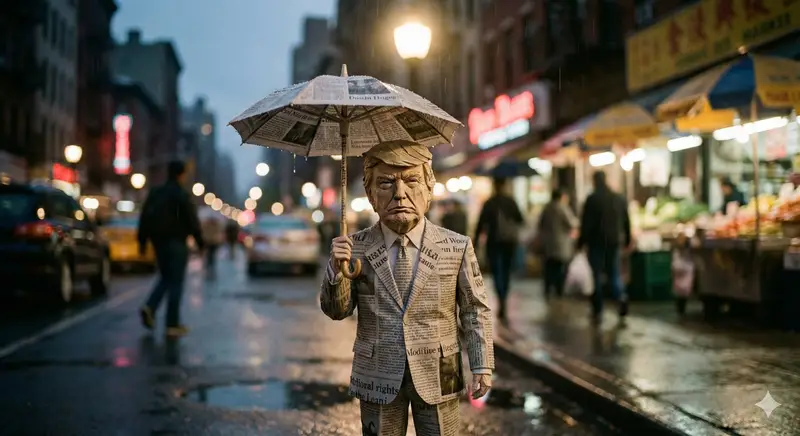 Preview of Cinematic Still-Life of Paper Celebrity Figure in Rain