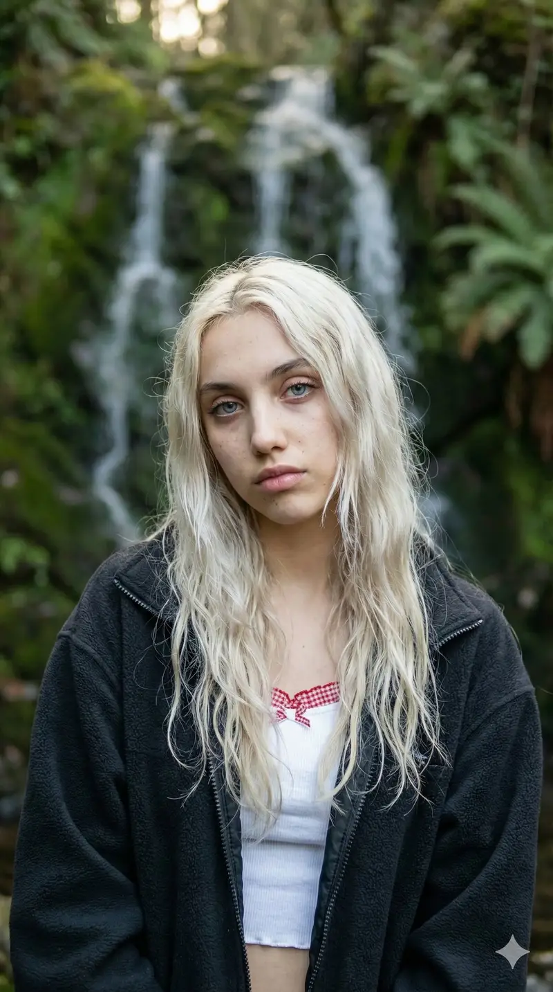 Preview of Ethereal Waterfall Selfie Portrait with Natural Imperfections