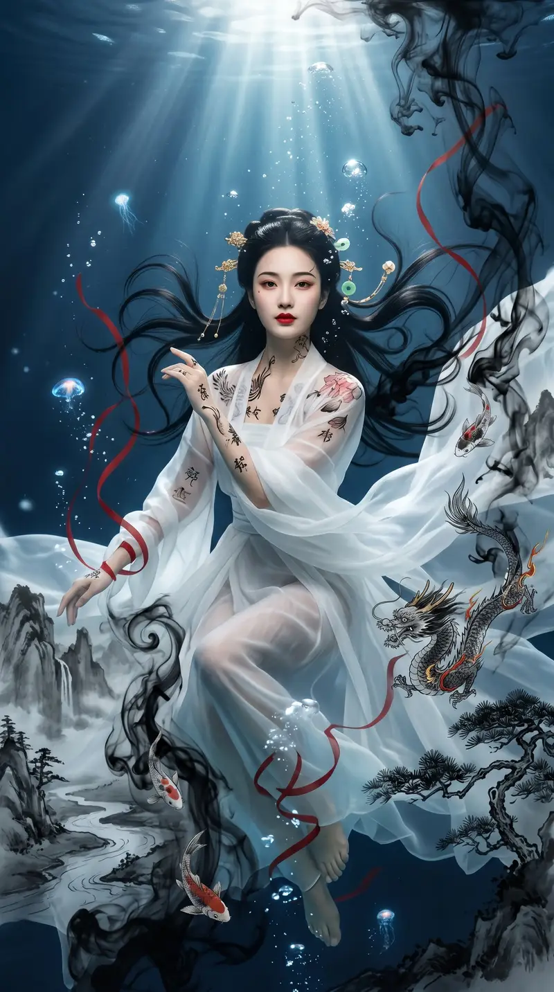 Preview of Underwater Chinese Ink Dreamscape Portrait