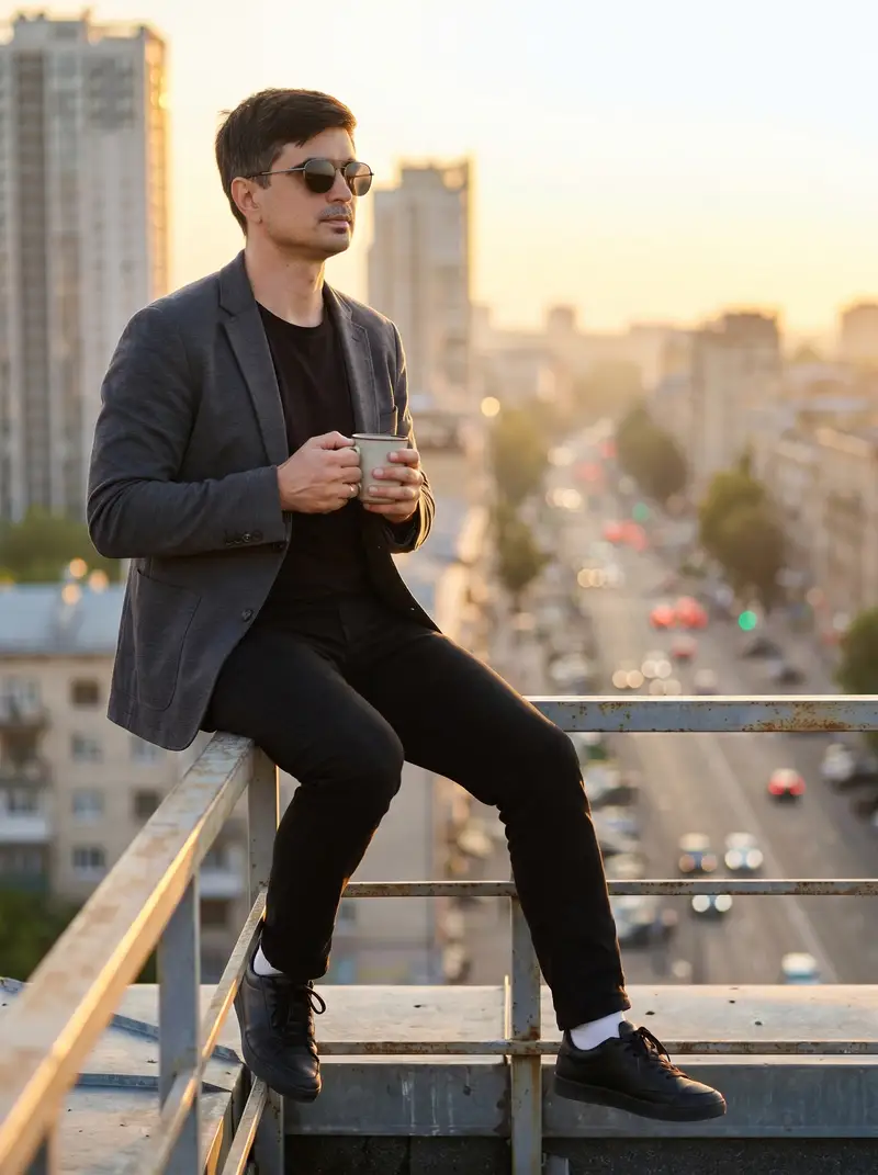 پیش‌نمایش پرترهٔ غروب روی پشت‌بام شهری