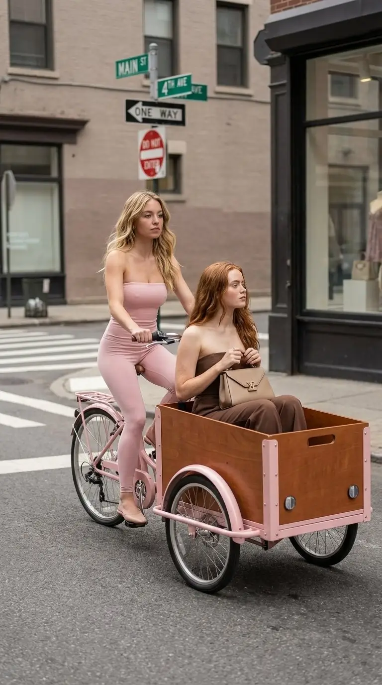 پیش‌نمایش High Fashion Street Photography on a Pink Cargo Bike
