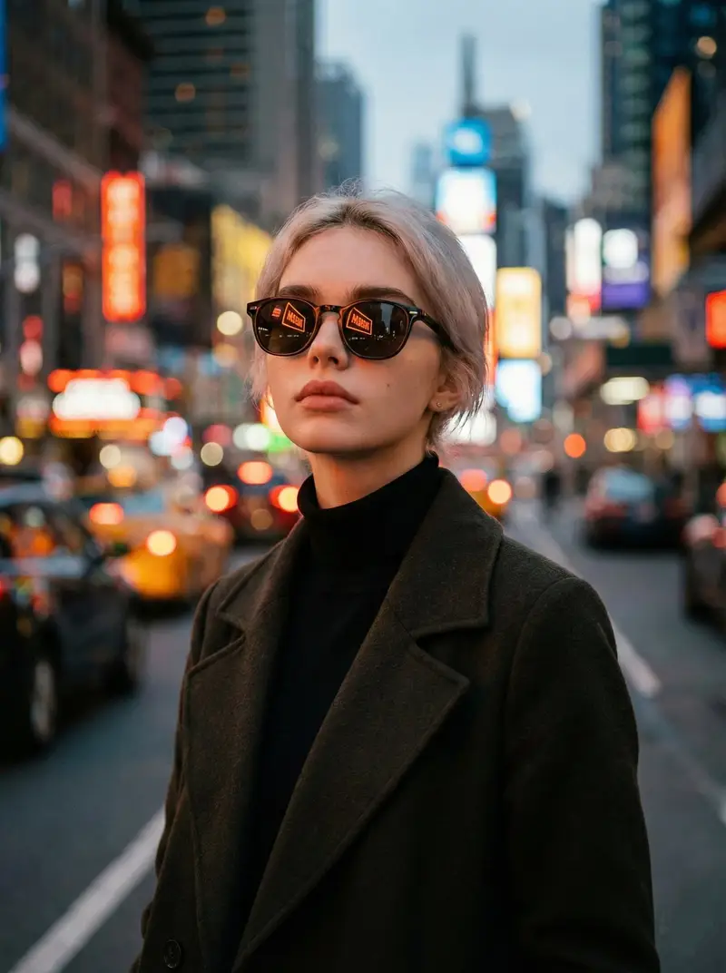 پیش‌نمایش Cinematic Twilight City Portrait with Neon Reflections
