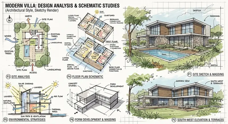 Preview of Prompt for a modern villa layout