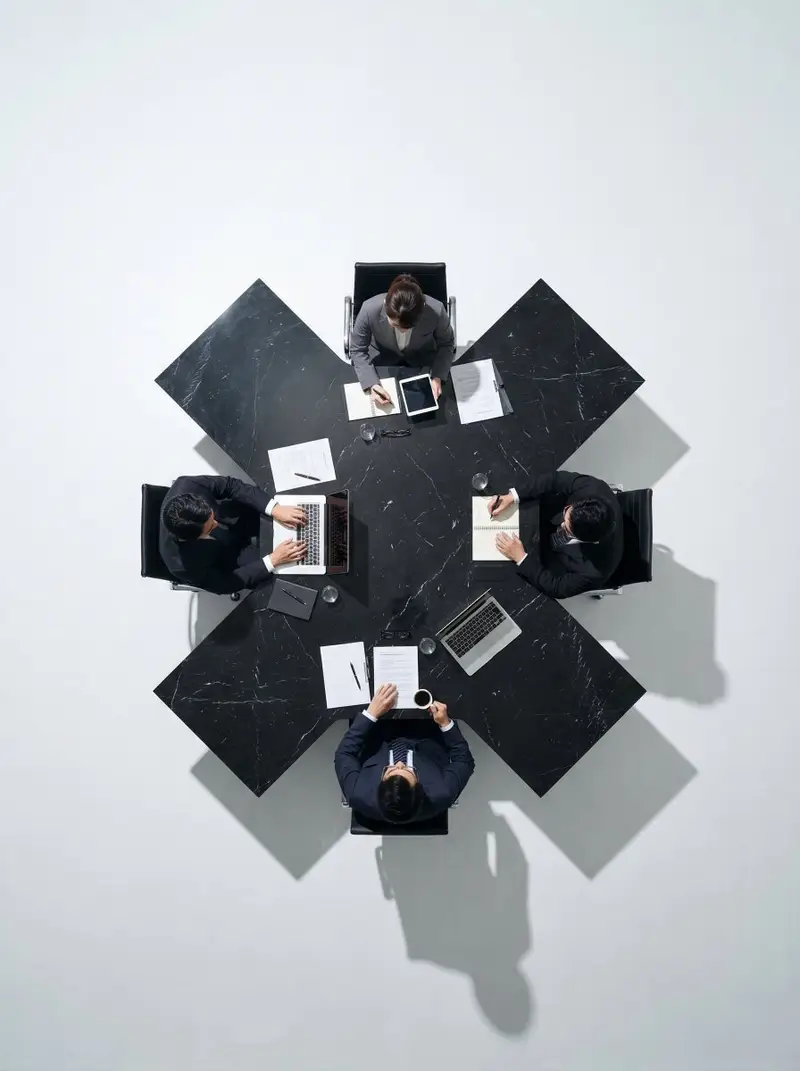Preview of Ultra-Realistic Top-Down Flat Lay Photo of a Custom Conference Table
