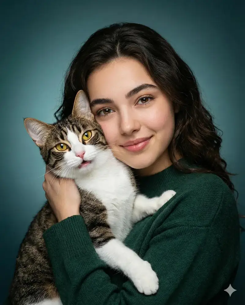 Preview of Heartwarming Woman and Cat Portrait