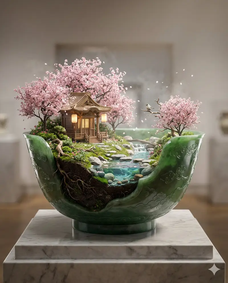 پیش‌نمایش Imperial Jade Bowl Diorama of a Sacred Spring Shrine
