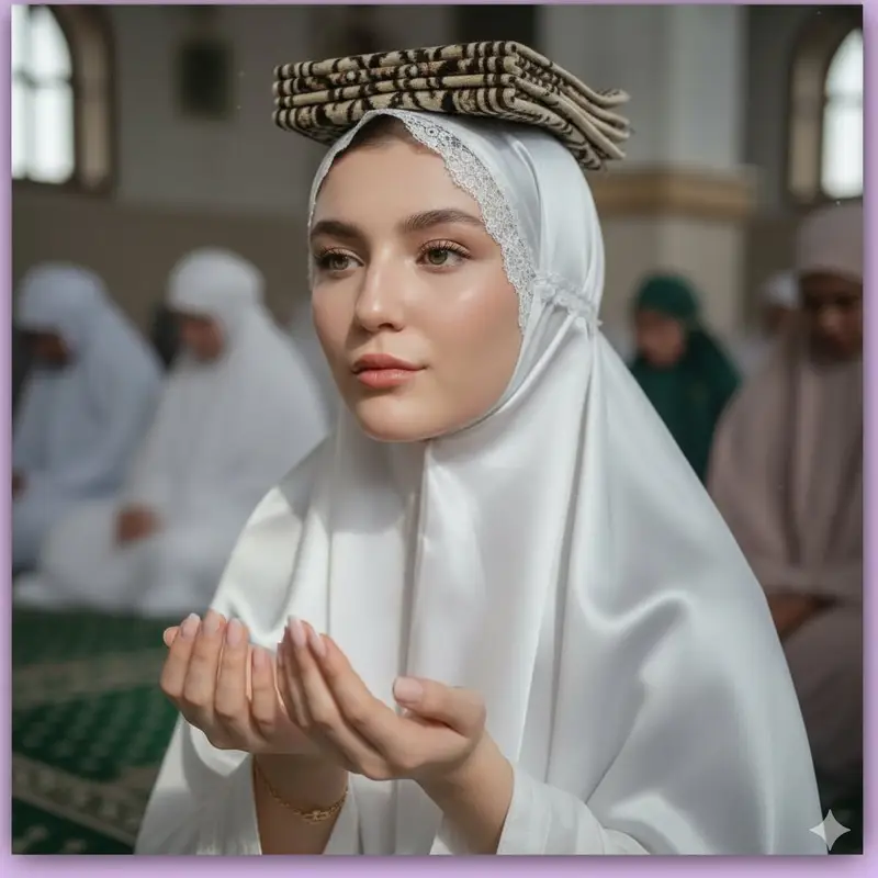 Preview of Cinematic Muslim Woman Portrait in Mosque Prompt