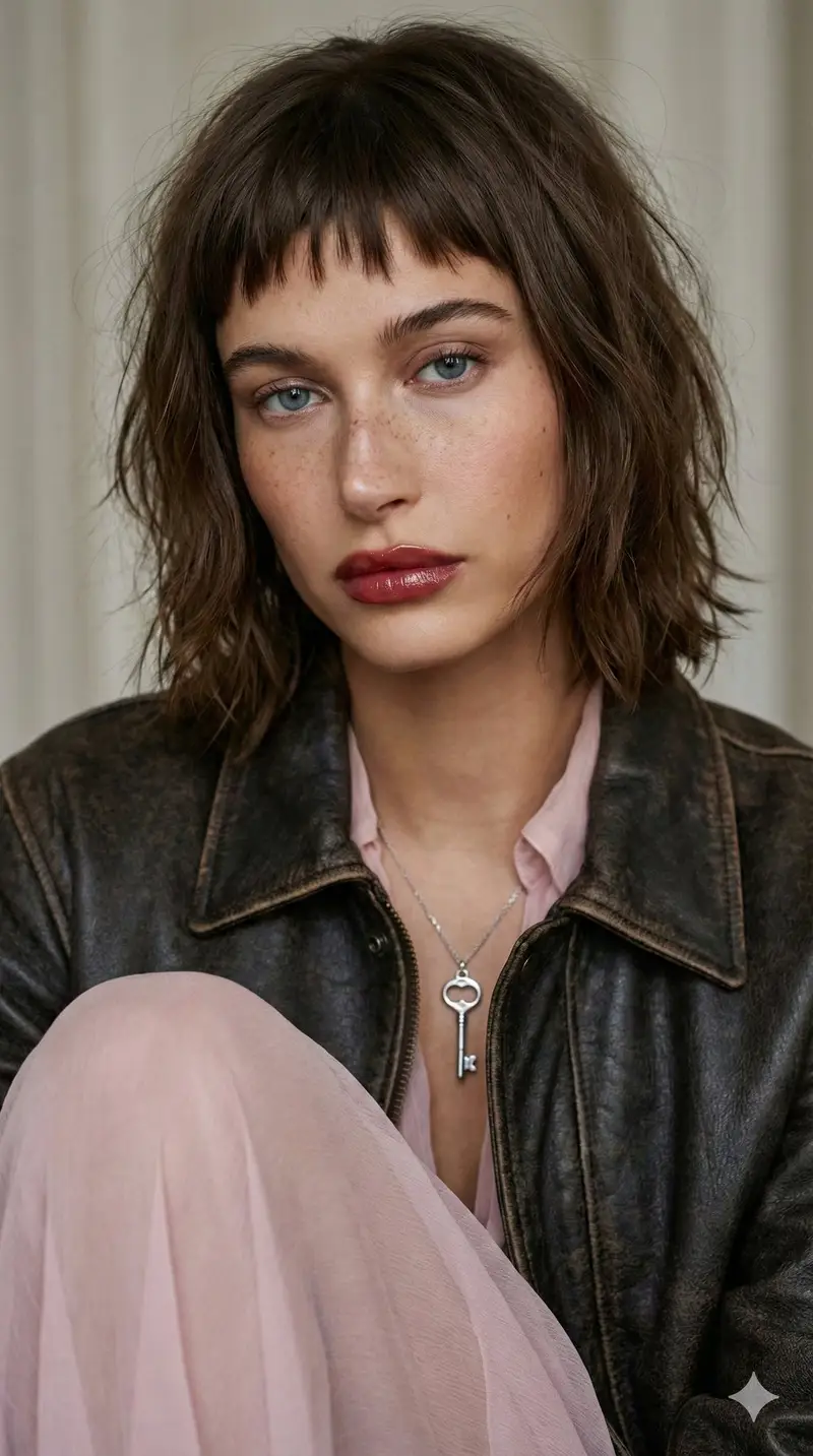 Preview of Editorial Fashion Portrait with Wolf-Cut Hairstyle Prompt