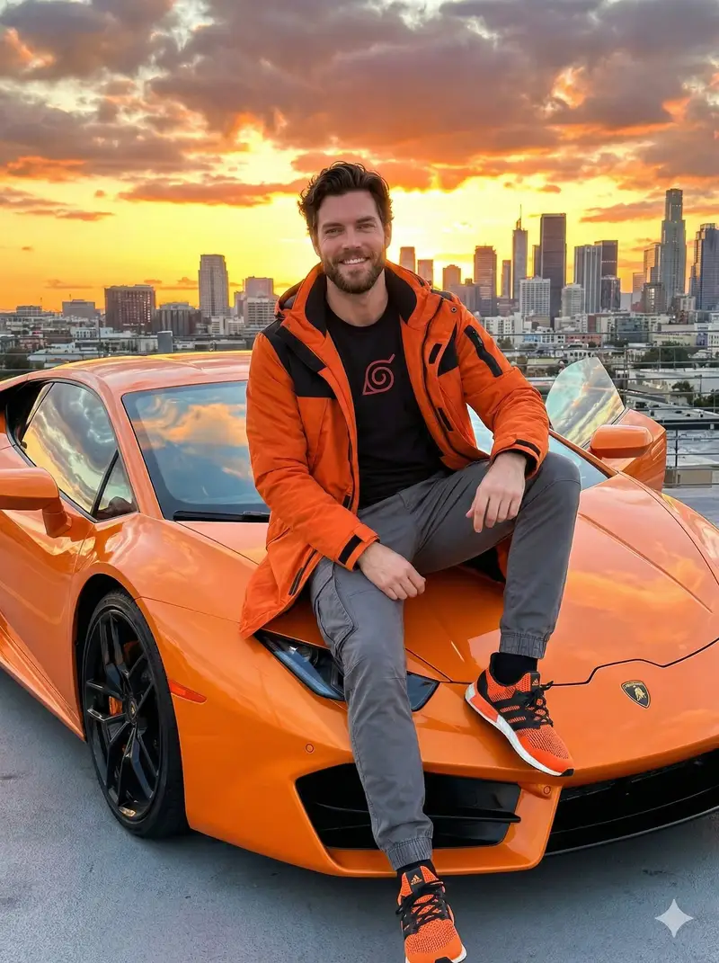 Preview of Streetwear Man on Lamborghini at Sunset