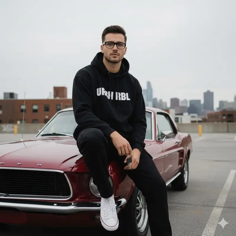 Preview of Urban Lifestyle Portrait on Vintage Muscle Car Prompt