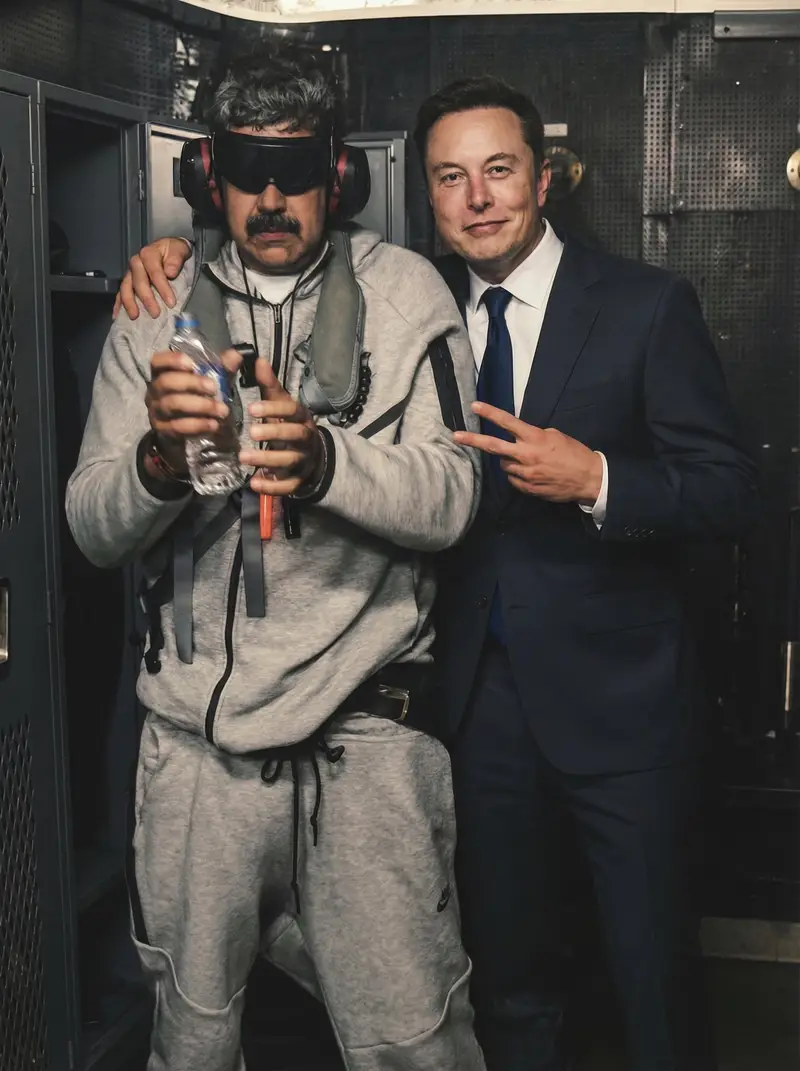 Preview of Humorous Portrait of Elon Musk and Venezuela President in Tactical Gear
