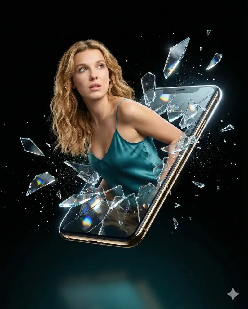Preview of Millie Bobby Brown Portrait with Exploding Glass Shards