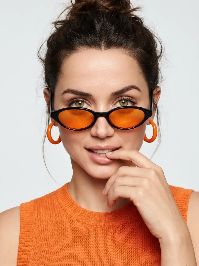 Preview of High-fashion editorial portrait with vivid orange accents