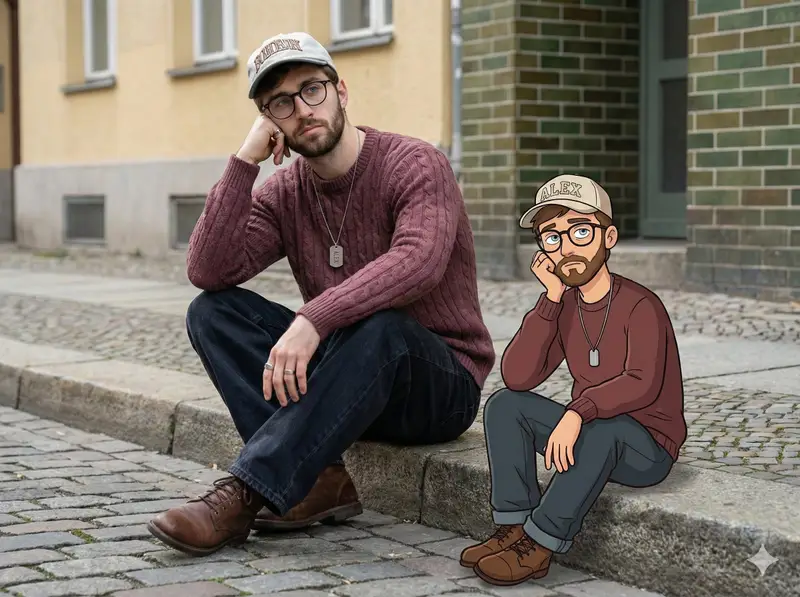 Preview of Urban Street Portrait with Cartoon Inner Self Duo